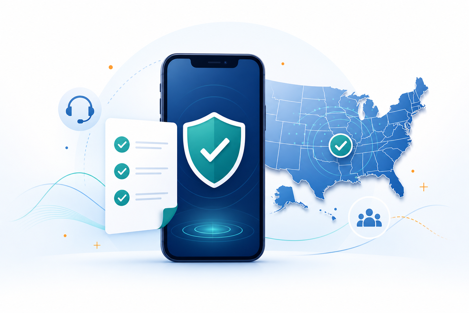 Illustration of Do Not Call registry screening with phone shield and compliance checklist