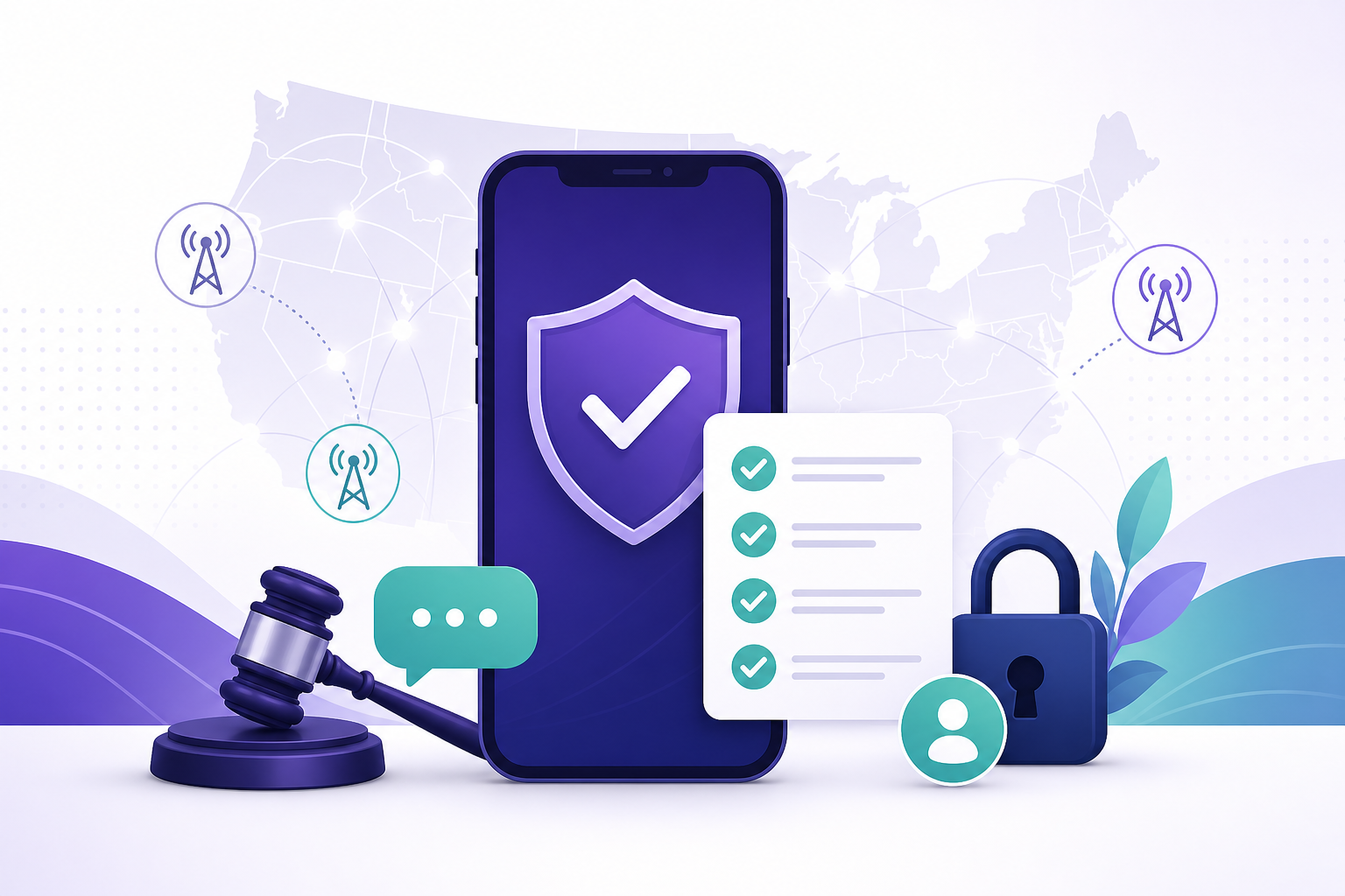 TCPA and SMS compliance in 2026 illustration with carrier restrictions and telemarketing rules